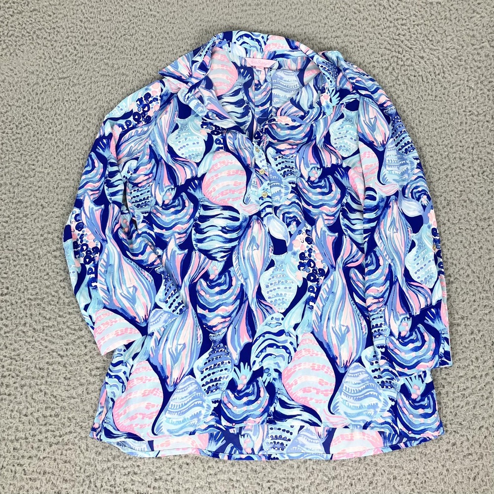 Lilly Pulitzer Tunic Blouse Womens Small Everglades Twilight Blue Resort